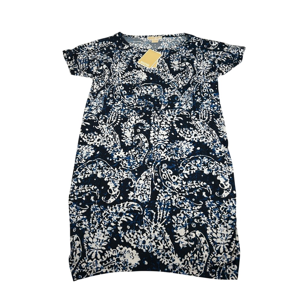 Michael Kors Womens Navy Blue Paisley Short Sleeve T-Shirt Dress 1X WS28B42TV0